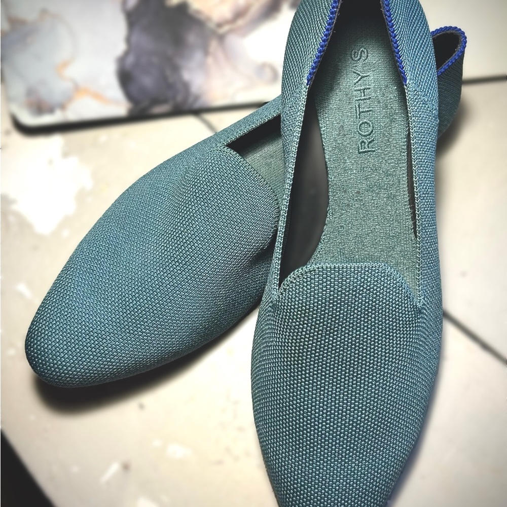 Rothy’s blue sage almond loafers size 8.